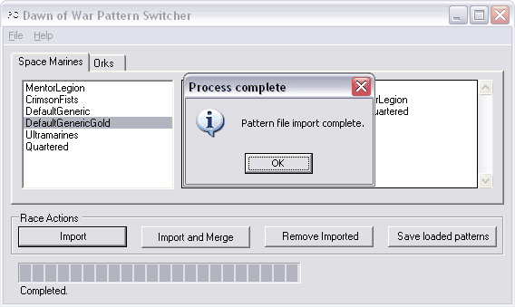 Pattern Switcher screenshot - Import Complete